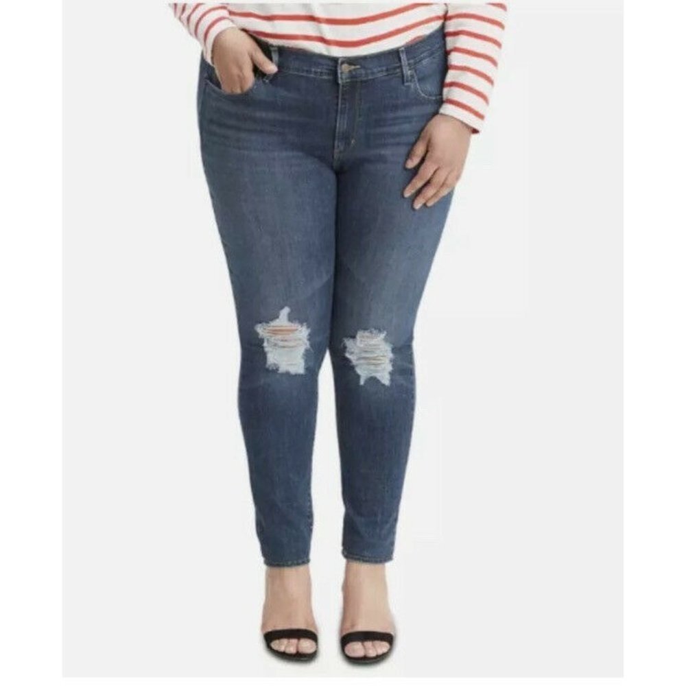 Levi's Women's Plus 711 Blue Denim Distressed Skinny Jeans Size 18W